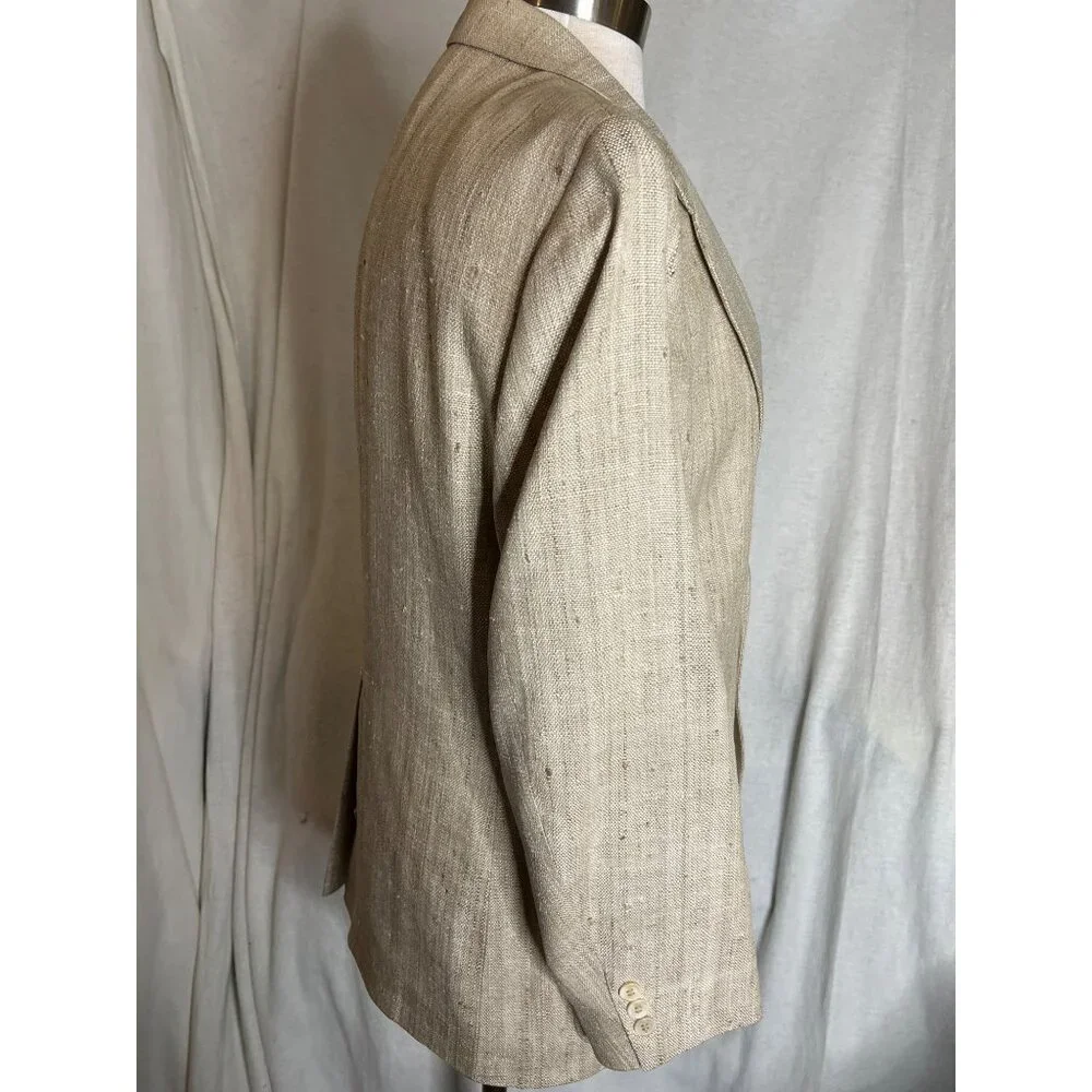 Vintage Di Mitri Men's Silk Blazer Jacket Beige 100% Pure Silk Two-Button Size M
